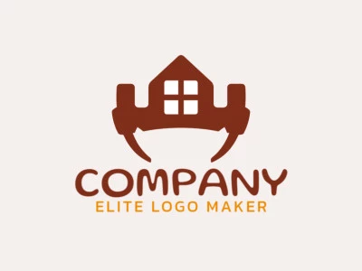 Simple logo composed of abstract shapes, forming a crown combined with two hammers and a house, with the color brown.