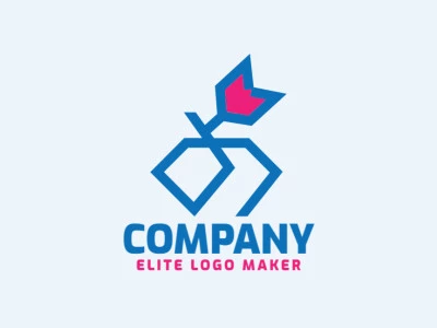 Minimalist logo in the shape of a diamond combined with a tulip composed of abstract shapes and refined design, the colors used in the logo are pink and blue.