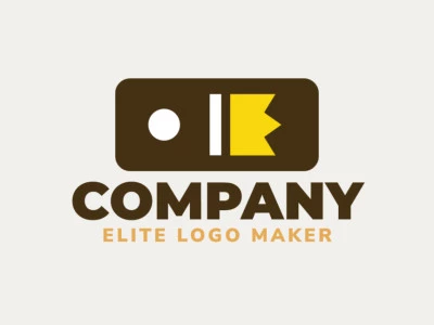 Minimalist logo created with abstract shapes forming a domino combined with a crown with brown and yellow colors.