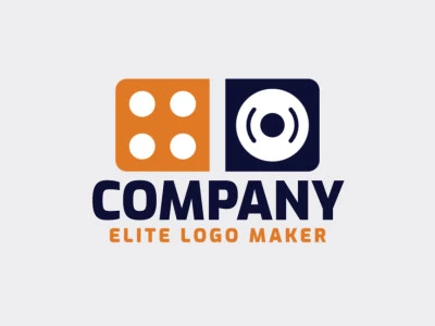 Minimalist logo created with abstract shapes forming a domino combined with a disc with blue and orange colors.