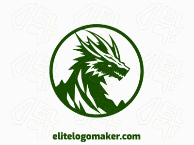 Logo is available for sale in the shape of a dragon with a circular design and dark green color.