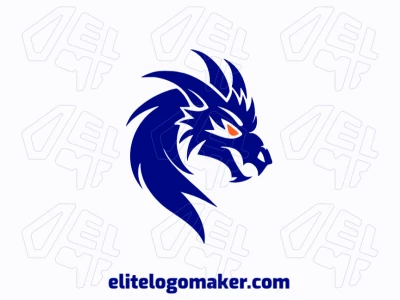 Create a vectorized logo showcasing a contemporary design of a Dragon head and mascot style, with a touch of sophistication with orange and dark blue colors.