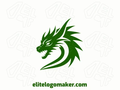 Template logo in the shape of a Dragon head with mascot design and dark green color.