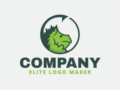 Circular logo in the shape of a dragon head composed of abstracts shapes with green colors.