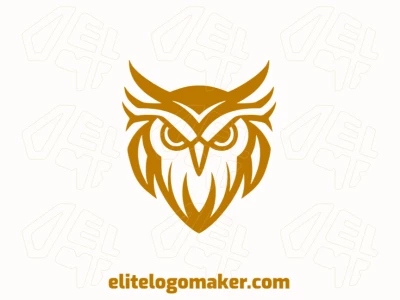 Create your own logo in the shape of an evil owl with simple style and dark yellow color.