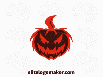Creative logo in the shape of an evil pumpkin with a memorable design and abstract style, the colors used were red and dark brown.