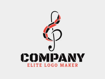 Elegant logo made up of simple shapes forming a feather combined with a musical note with minimalist style, the colors used are black and orange.