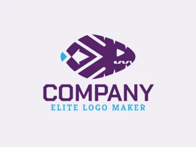 Create a logo for your company in the shape of a fish, with abstract style with blue and purple colors.