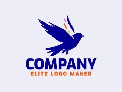 Create a logo for your company in the shape of a flying bird with simple style with green, blue, red, and pink colors.