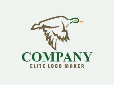 Elegant logo with abstract shapes forming a flying duck with a simple design with yellow, brown, beige, and green colors.