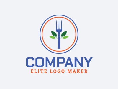 Circular logo in the shape of a fork combined with leaves, with creative design.