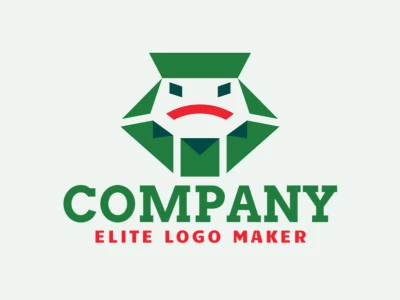 Abstract company Logo design in the shape of a frog's head combined with several envelopes with green and red colors.