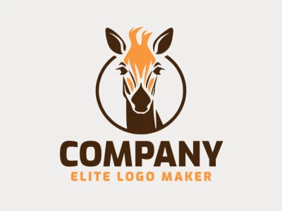 Logo available for sale in the shape of a giraffe head with minimalist design with brown and orange colors.