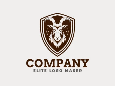 Vector logo in the shape of a goat with emblem design and dark brown color.