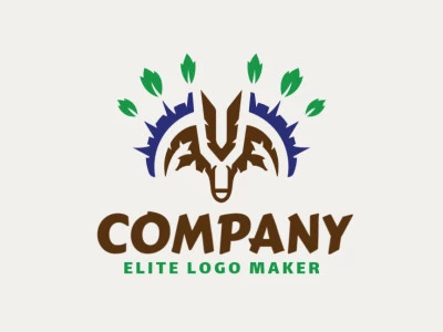 Create a vector logo for your company in the shape of a goat with an abstract style, the colors used was green, blue, and brown.