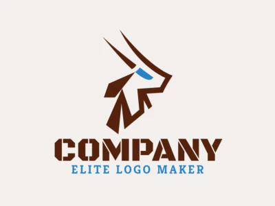 Animal logo composed of abstracts shapes forming a goat head with brown and blue colors.