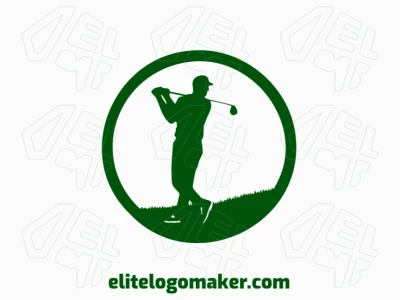 Minimalist logo with solid shapes forming a golfer with a refined design and dark green color.