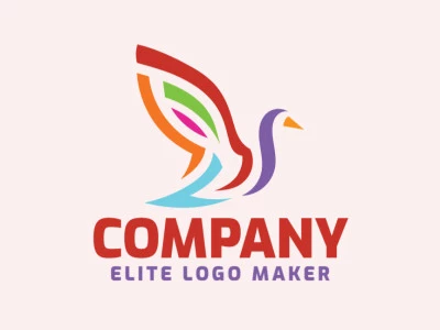 Customizable logo design with refined design forming a goose with an abstract style and pink, green, red, purple, blue, and yellow colors.