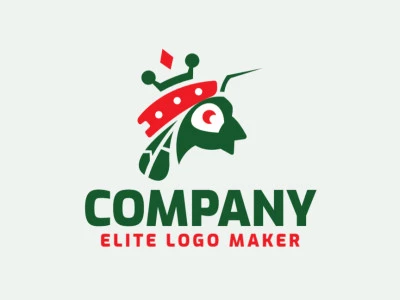 Simple logo in the shape of an ant wearing a crown with green and orange colors.