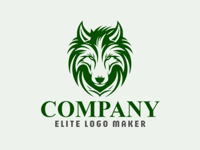 Logo available for sale in the shape of a green wolf with animal style and dark green color.