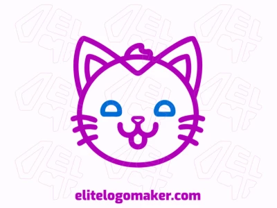 A business monoline logo featuring the head of a purple cat, designed with clean lines and a minimalistic style for a sleek and professional look.