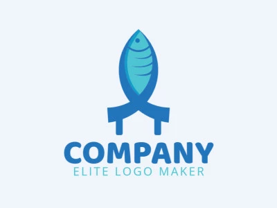 Stylized logo with the shape of a fish combined with a house with the colors dark blue and light blue.