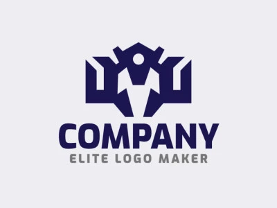 Create a logo for your company in the shape of a house combined with a medieval helmet, with symmetric style and blue color.