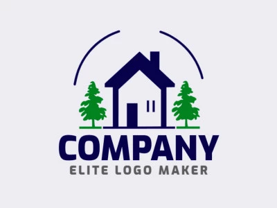 An abstract logo featuring a combination of a house and trees in dark blue and dark green tones.