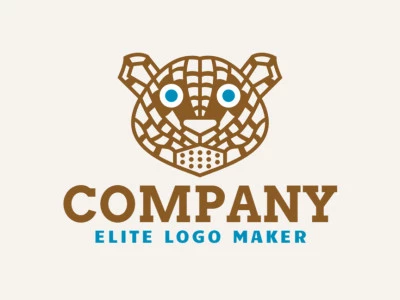 Animal logo design in the shape of a jaguar head composed of abstracts shapes with brown and blue colors.