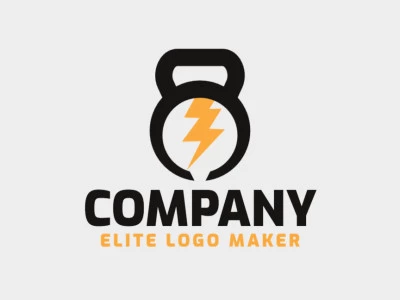 Abstract logo with a refined design, forming a kettlebell combined with a lightning bolt, the colors used was orange and black.