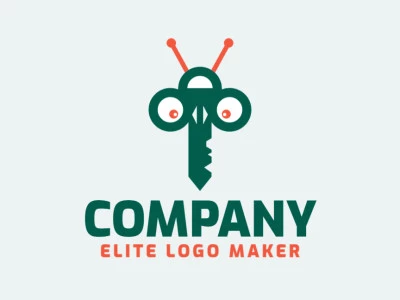 Abstract logo design consists of the combination of an alien with a shape of a key with orange and green colors.