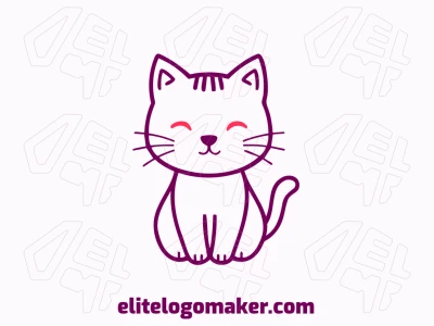 Monoline logo design featuring a kitten in purple and pink, offering a sleek and elegant visual identity with a playful touch.