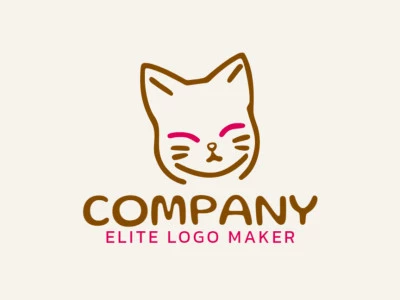 Logo template for sale in the shape of a kitten, the colors used were brown and pink.