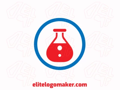 Vector logo in the shape of a laboratory flask with an abstract design with blue and red colors.
