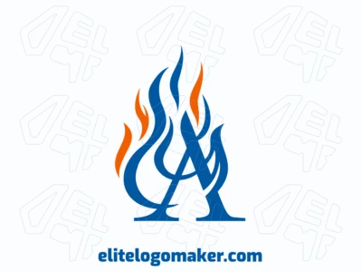 A striking logo design featuring the letter "A" ablaze, in a captivating initial letter style, blending blue and orange hues for visual dynamism.