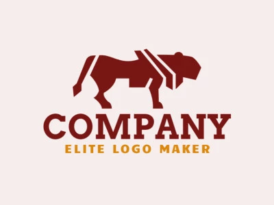 Animal logo in the shape of a lioness composed of solids shapes with dark red color.