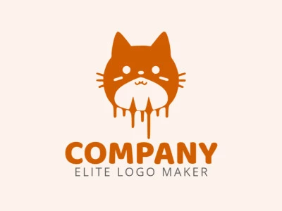 Vector logo in the shape of a liquid cat with creative style and dark orange color.