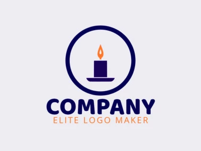 Create a logo for your company in the shape of a lit candle with a minimalist style with orange and dark blue colors.