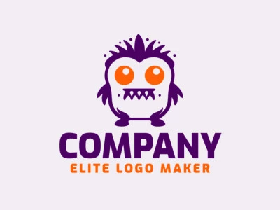 Logo available for sale in the shape of a little monster with abstract style with orange and purple colors.