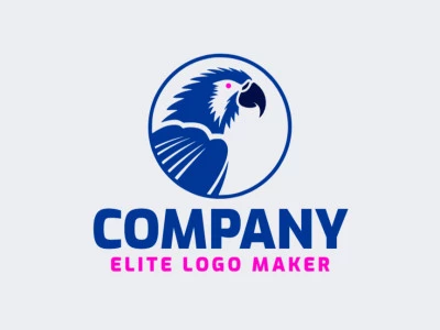 Abstract logo created with abstract shapes forming a macaw with blue, black, and pink colors.