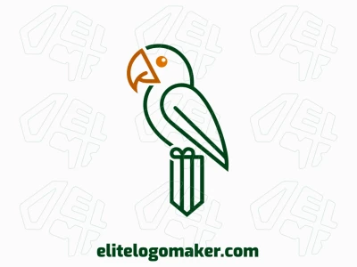 A unique, customizable monoline macaw logo in vibrant green and orange colors.