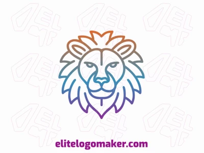 A sophisticated and modern logo design featuring a magnificent lion in a gradient of blue, orange, and purple, reflecting refinement.