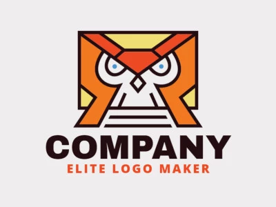 Stylized logo in the shape of an owl combined with an envelope composed of abstract elements with blue, brown, yellow, and orange colors.