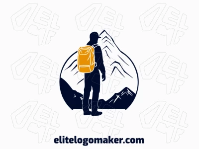 A minimalist logo featuring a solitary man on a mountain, capturing the essence of adventure in orange and dark blue.