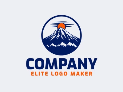 Create your own logo in the shape of a mountain combined with a sun with an illustrative style of orange and dark blue colors.