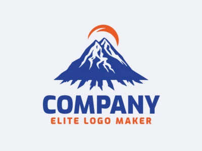 Create a logo for your company in the shape of a mountain combined with a sun with a pictorial style with orange and dark blue colors.