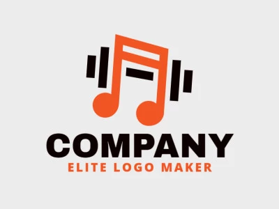 Elegant logo made up of simple shapes forming a musical note combined with a dumbbell with simple style, the colors used are orange and black.