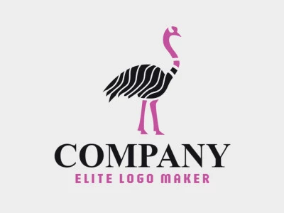 Abstract logo design with the shape of an ostrich composed of abstracts shapes with black and pink colors.