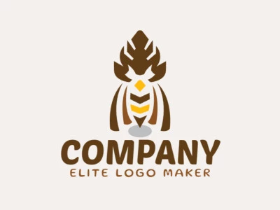 Ready-Made logo with symmetry style and abstract shapes forming an owl with gray, yellow, and brown colors.