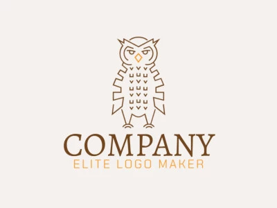 Customizable logo with the shape of an owl composed of a monoline style with yellow and brown colors.